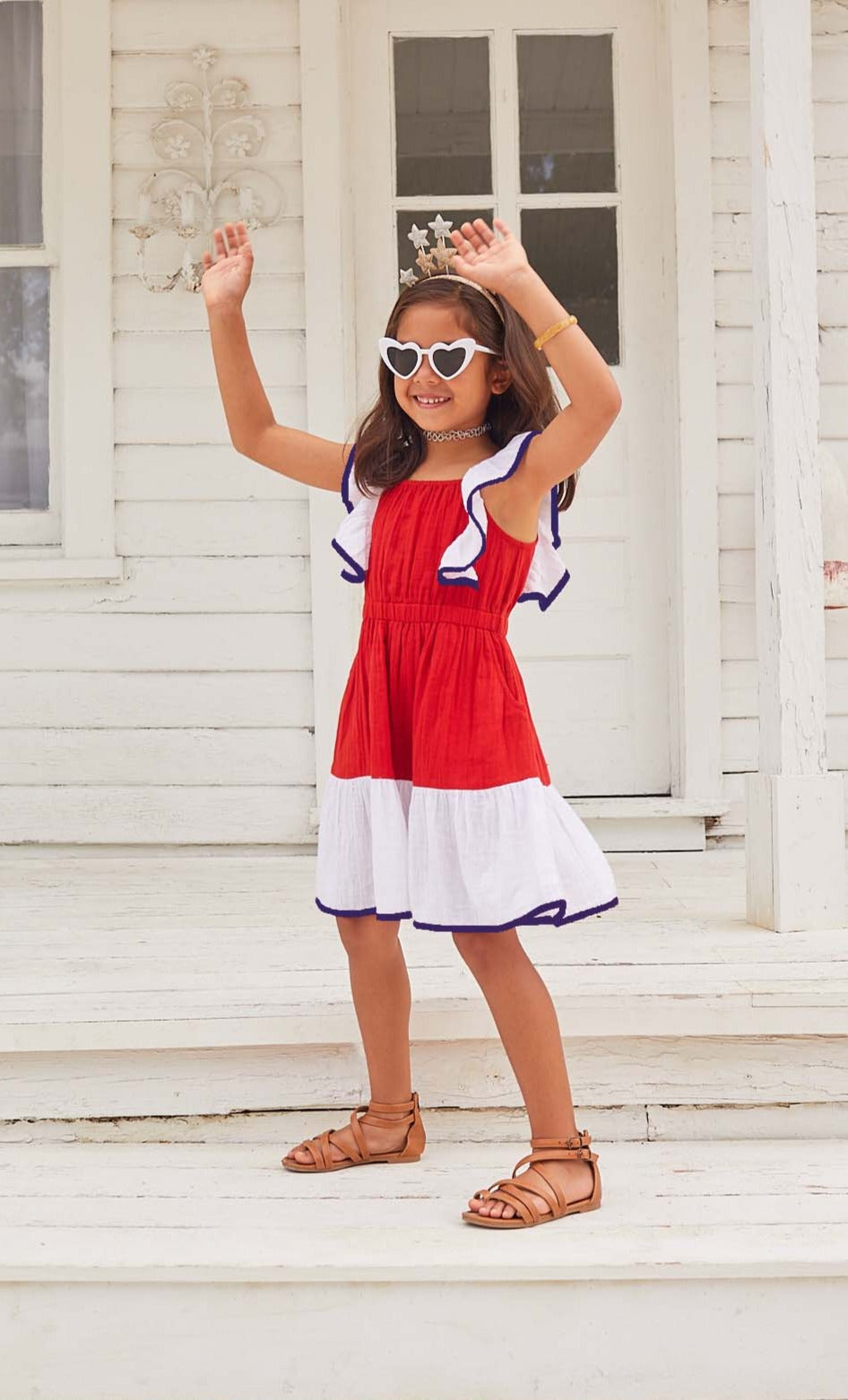 Red white and blue sundress for girls and tweens by bisby fourth of july dress