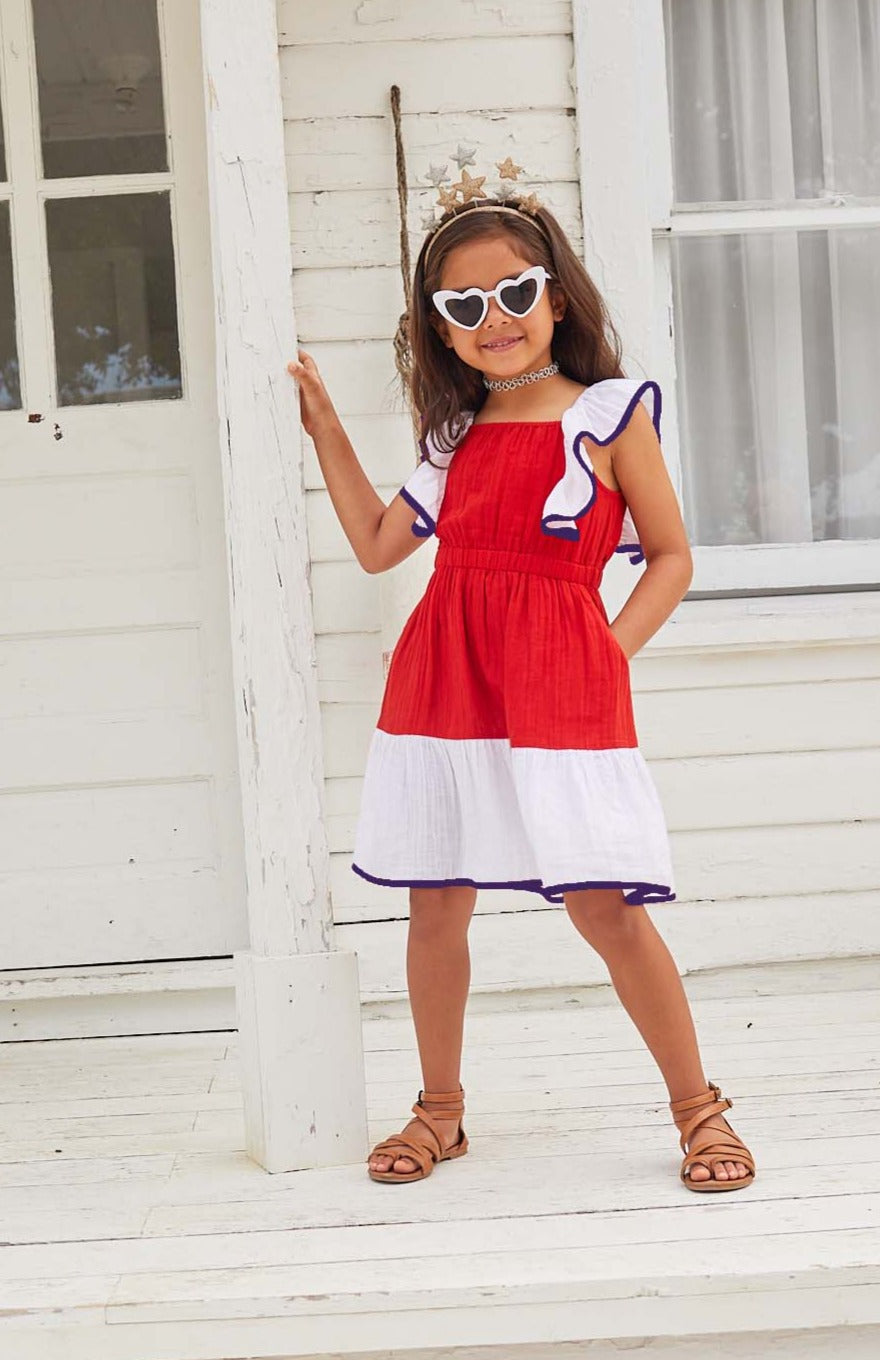 patriotic red white navy summer dress for girls memorial day