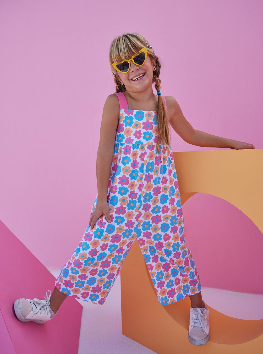 Floral knit overall jumpsuit for girls and tweens by BISBY