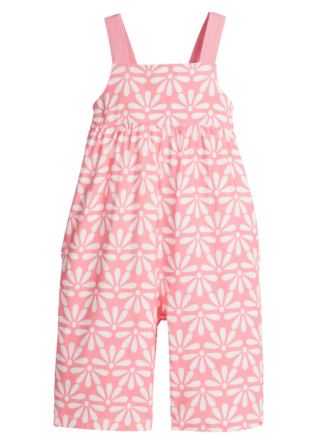 Girl/Tween knit jumpsuit in a salmon/pink and white floral print.This jumpsuit has adjustable woven straps and pockets for easy relaxed fit.