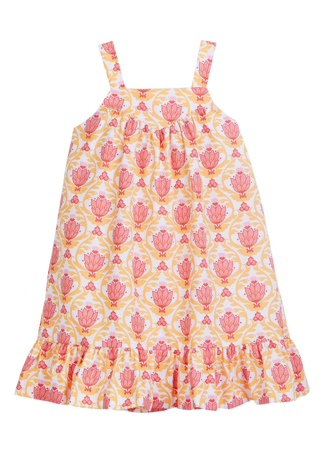 tween girls pink and orange floral dress with ruffle hem