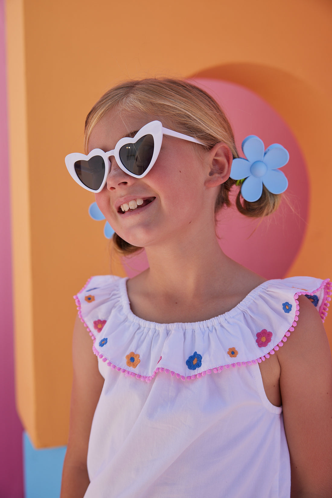 White embroidered floral ruffle tank top for girls and tweens by bisby