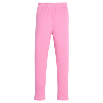 Girls hot pink knit leggings that feature an elastic waistband for easy put on access. 