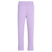 Girls purple knit leggings that feature an elastic waistband for easy put on access. 