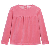 Long sleeve Rose pink velour top with slight gathering across bust--LisleTop for girls BISBY