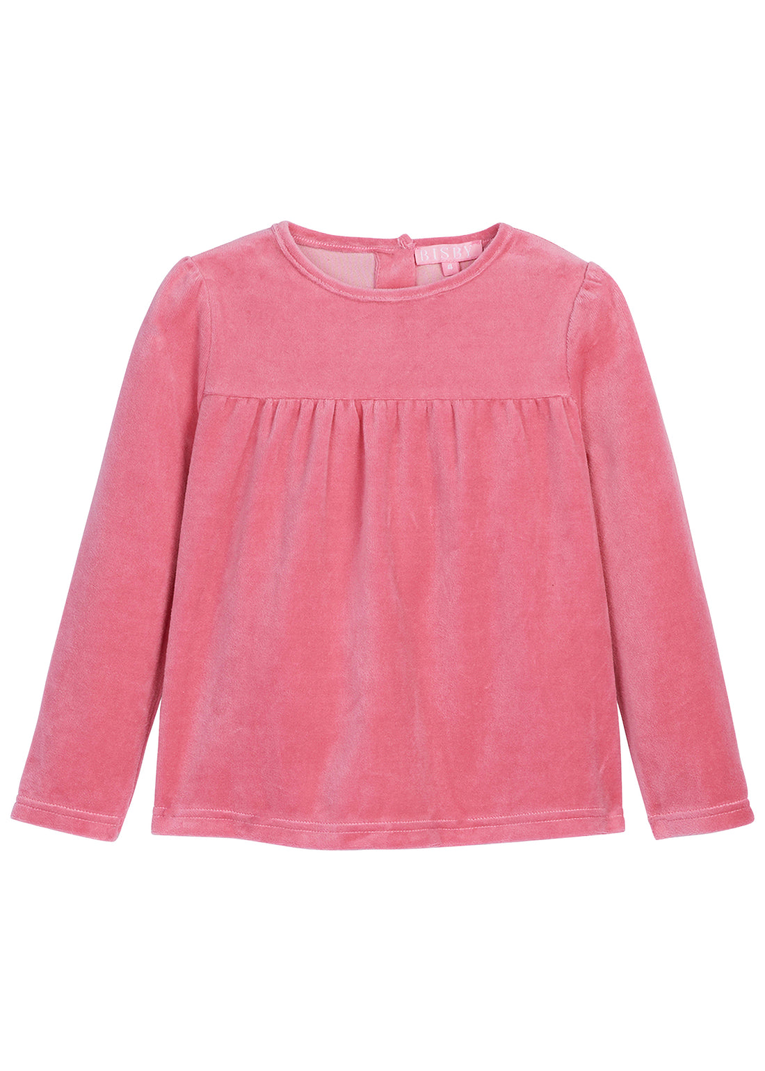 Long sleeve Rose pink velour top with slight gathering across bust--LisleTop for girls BISBY