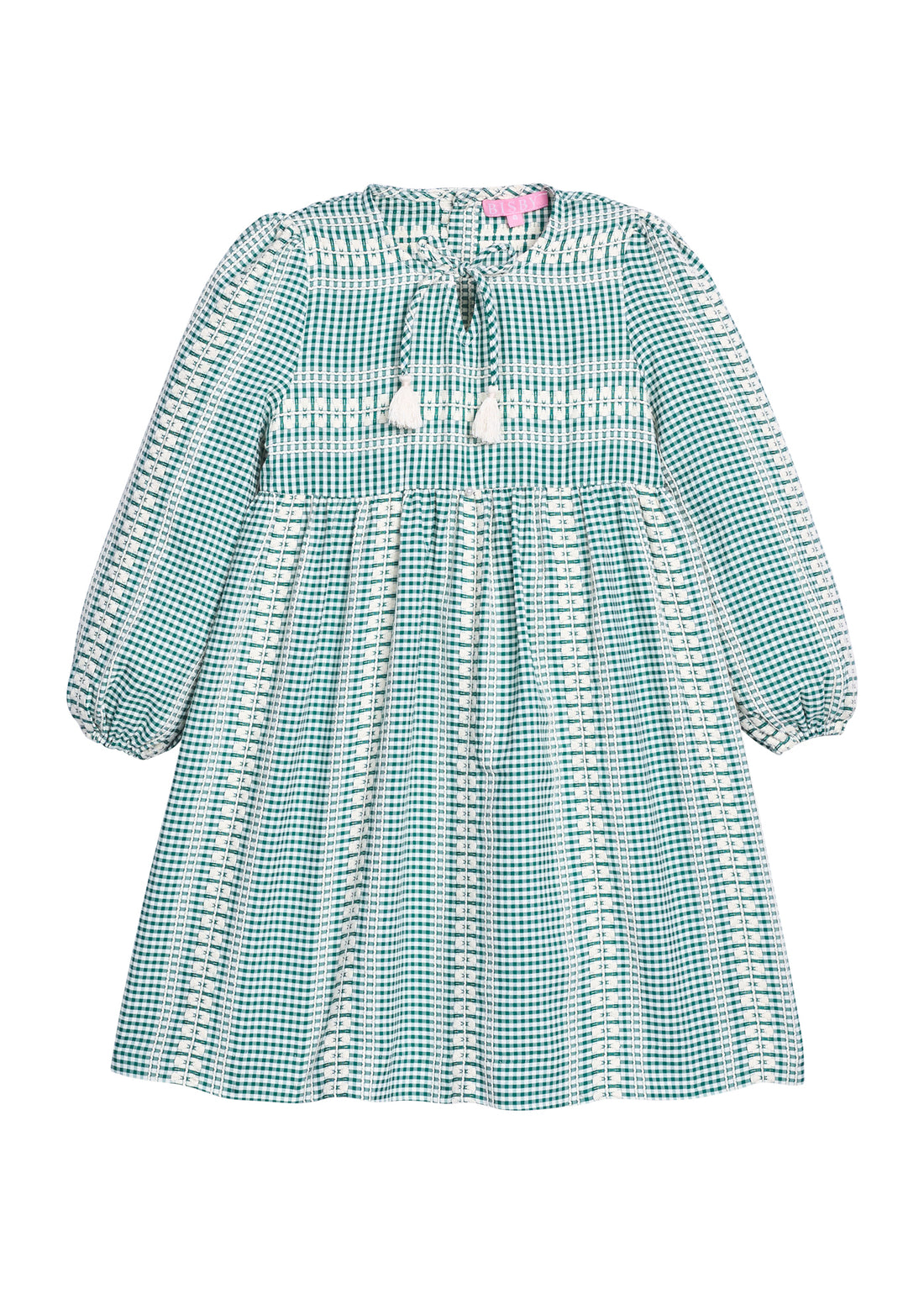 Long Sleeved Riviera Dress - Geneva Gingham Green