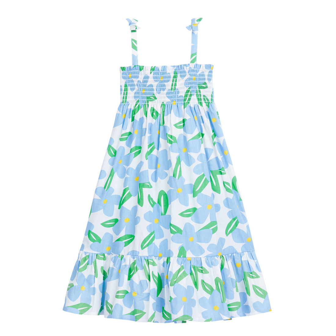 tween girls strappy dress with large periwinkle flower print 