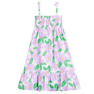 tween girls strappy dress in lilac large flower print