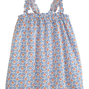 BISBY girls top with elastic neckline and straps in orange and blue blue floral pattern