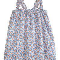 BISBY girls top with elastic neckline and straps in orange and blue blue floral pattern