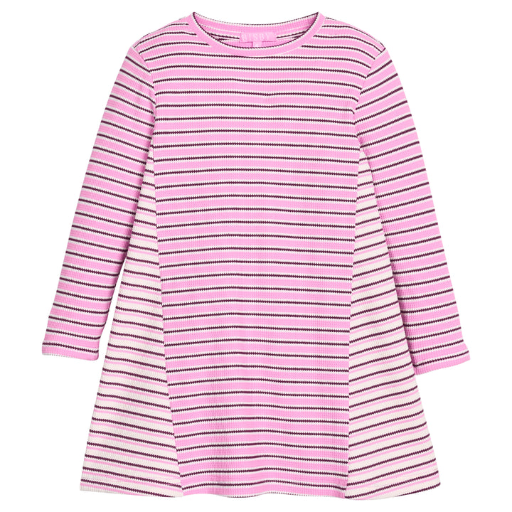 Girls/tween mixed purple/cranberry striped knit dress.