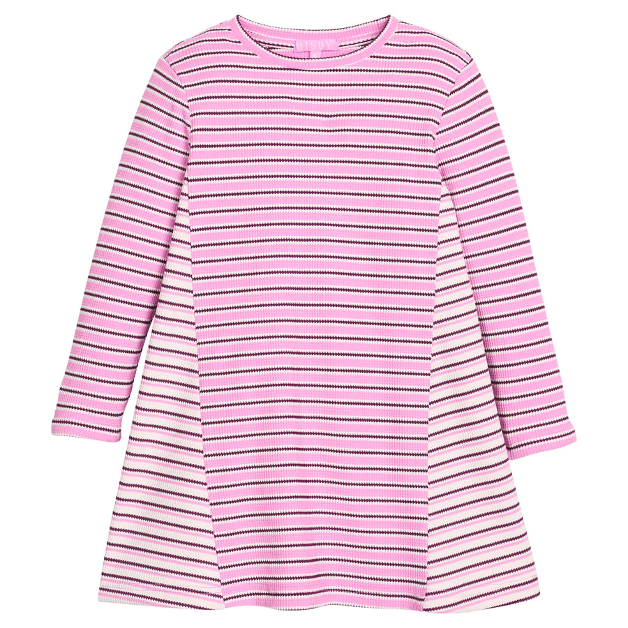 Girls/tween mixed purple/cranberry striped knit dress.