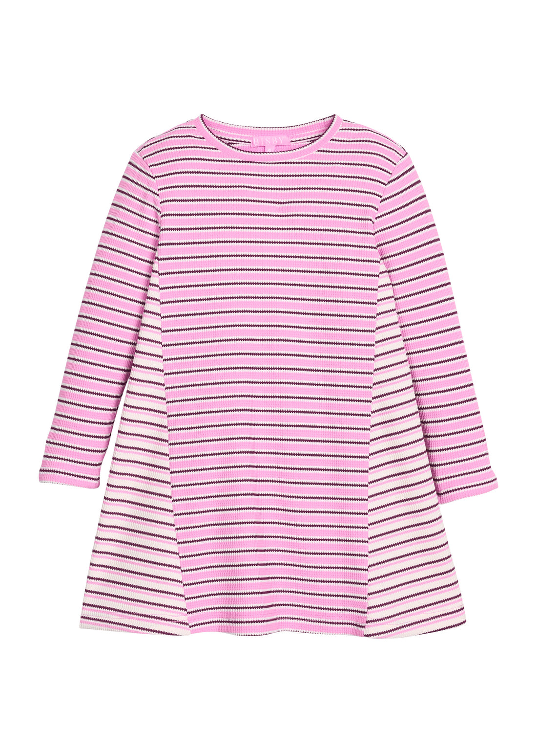 Girls/tween mixed purple/cranberry striped knit dress.