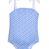 One Piece Bow Strap Swimsuit - Periwinkle Block Print