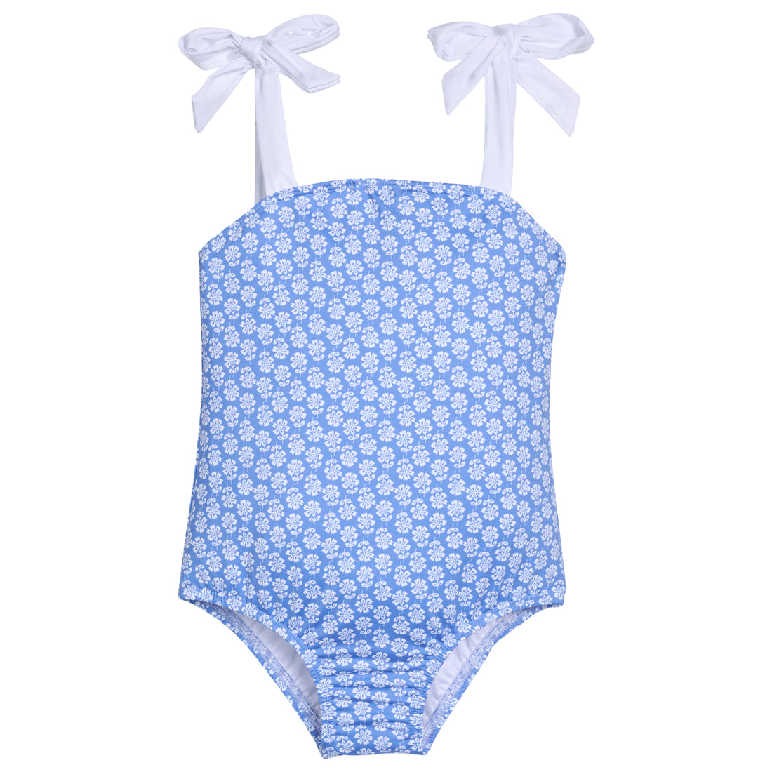 One Piece Bow Strap Swimsuit - Periwinkle Block Print