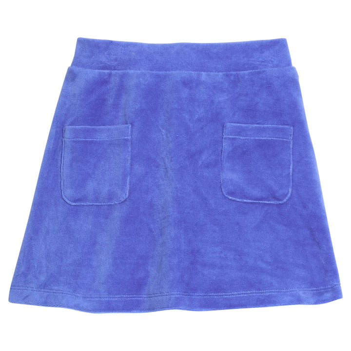 Girls/Tween skort in our royal blue velour material. Skort features an elastic waistband with built in shorts and also has 2 pockets on the front of the skirt-BISBY