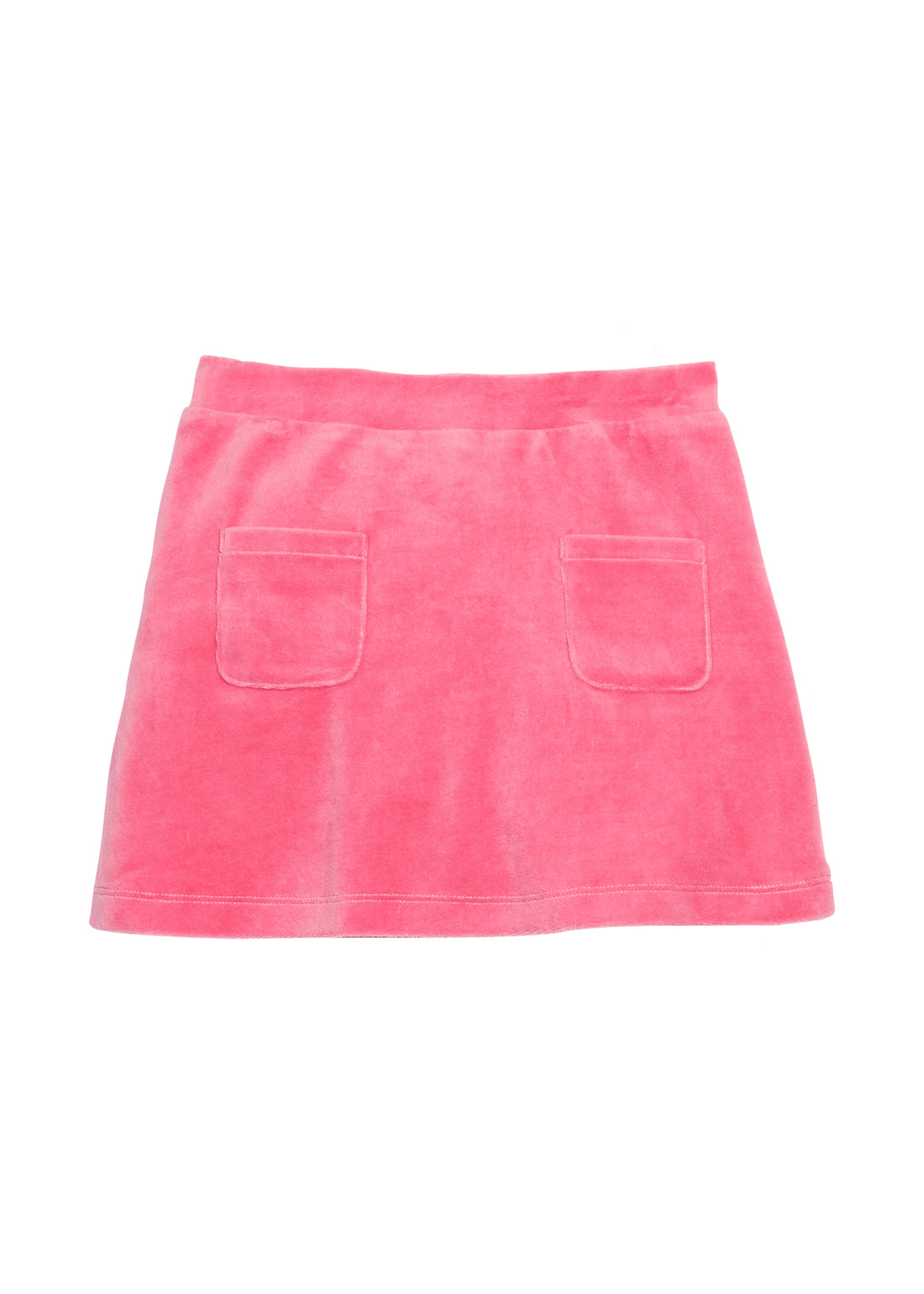 Girls/Tween skort in our pink velour material. Skort features an elastic waistband with built in shorts and also has 2 pockets on the front of the skirt-BISBY