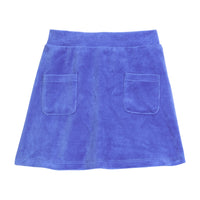 Girls/Tween skort in our royal blue velour material. Skort features an elastic waistband with built in shorts and also has 2 pockets on the front of the skirt-BISBY
