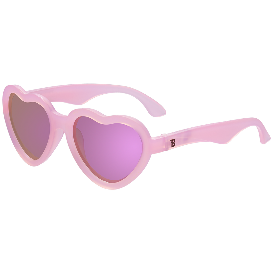 Frosted Pink Heart Sunglasses - Purple Polarized Mirrored Lenses