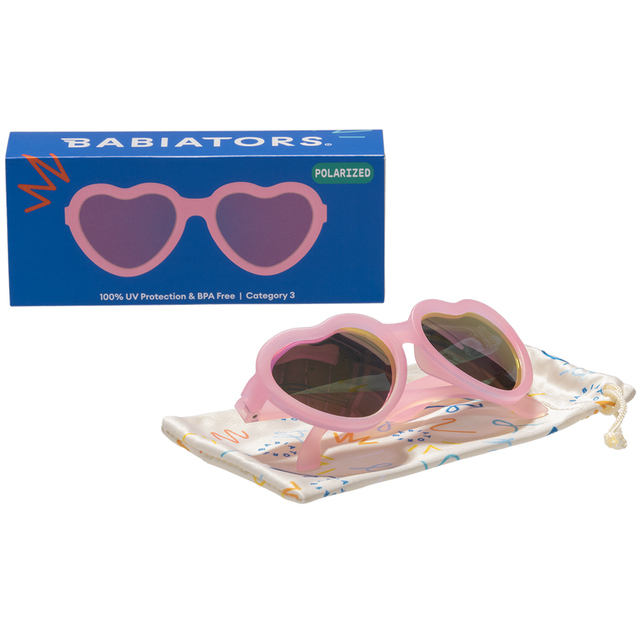 Frosted Pink Heart Sunglasses - Purple Polarized Mirrored Lenses