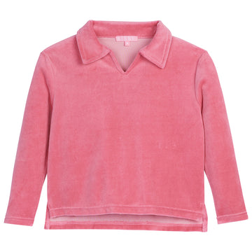Rose Velour Longsleeve Shirt collared pullover (no buttons)--PoloPullover BISBY girl/teens
