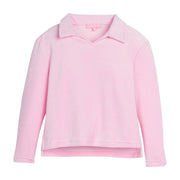 Girls/Tween pullover in our Light Pink Velour. Pullover has a slight v-neck neckline and a collar. Fabric is a super soft velour for a comfy and relaxed fit-BISBY