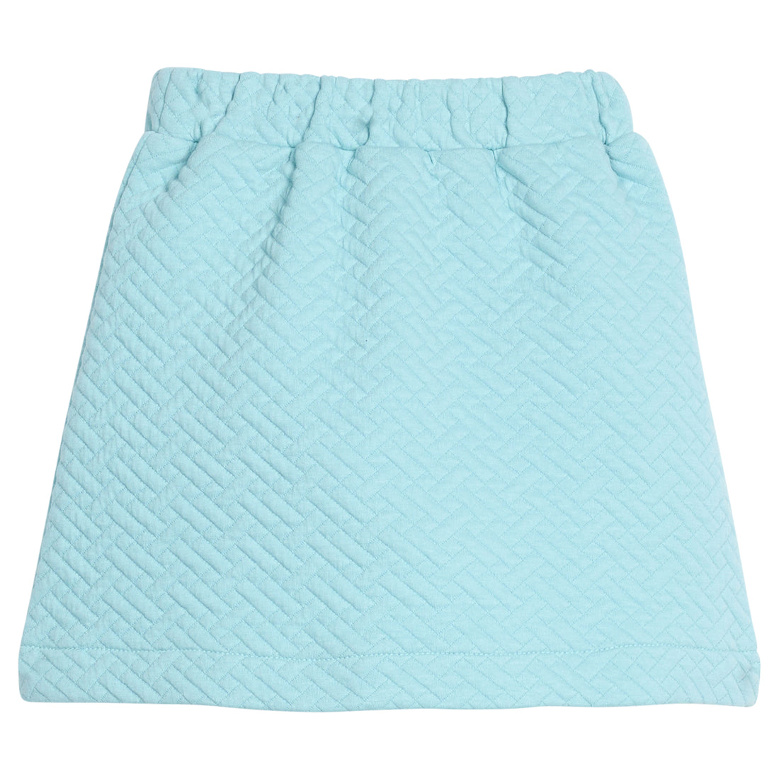 Girls/tween quilted mini skort in aqua that features an elastic waistband and built in shorts for a secure but relaxed fit. 