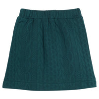 Girls/tween cable knit mini skort in emerald green that features an elastic waistband and built in shorts for a secure but relaxed fit. 