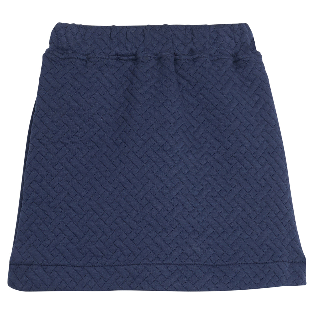 Girls/tween quilted mini skort in navy that features an elastic waistband and built in shorts for a secure but relaxed fit. 