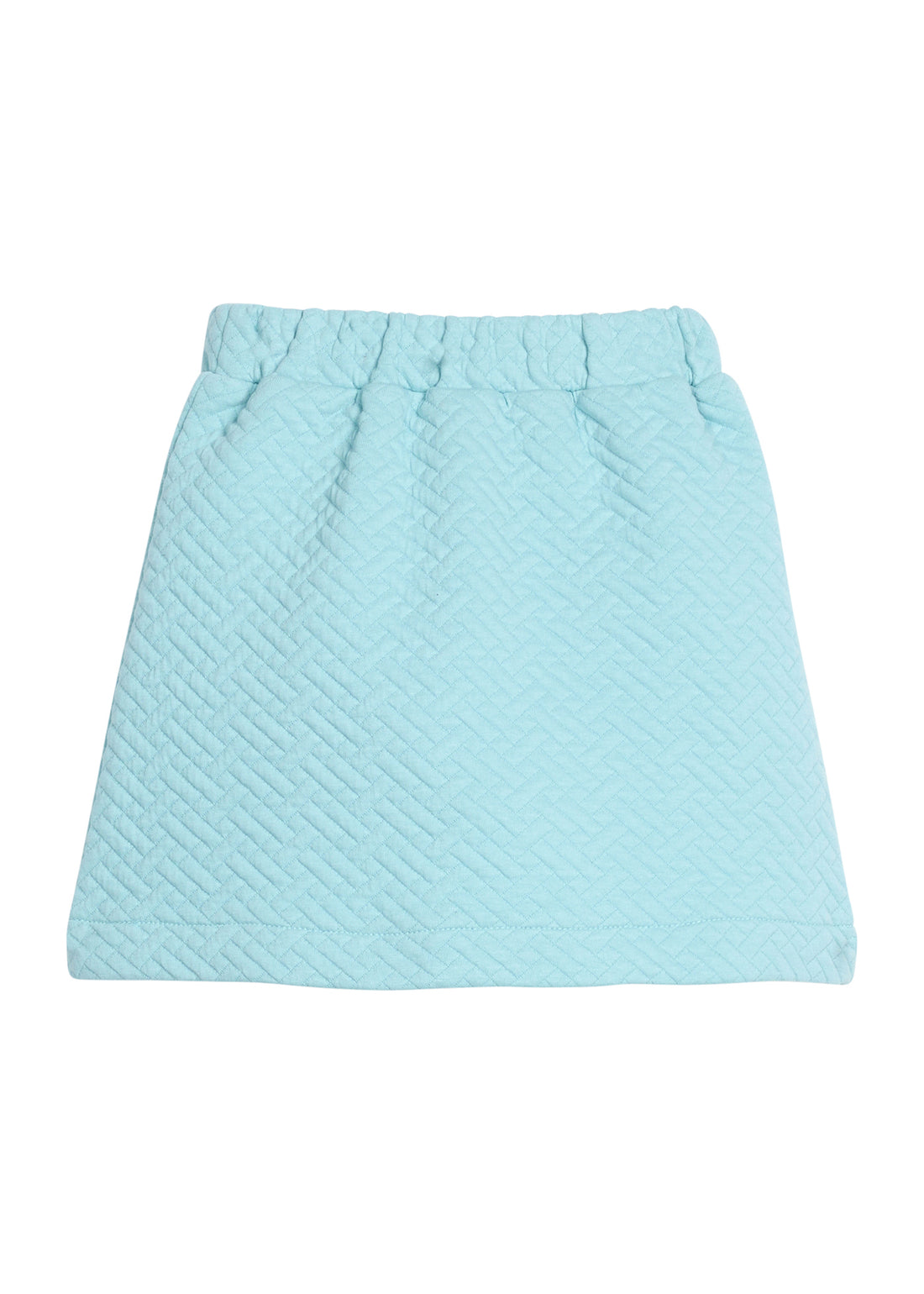 Girls/tween quilted mini skort in aqua that features an elastic waistband and built in shorts for a secure but relaxed fit. 
