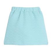Girls/tween quilted mini skort in aqua that features an elastic waistband and built in shorts for a secure but relaxed fit. 