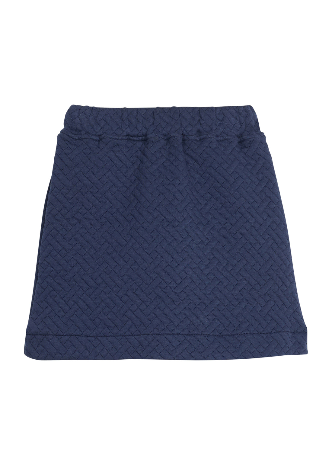 Girls/tween quilted mini skort in navy that features an elastic waistband and built in shorts for a secure but relaxed fit. 