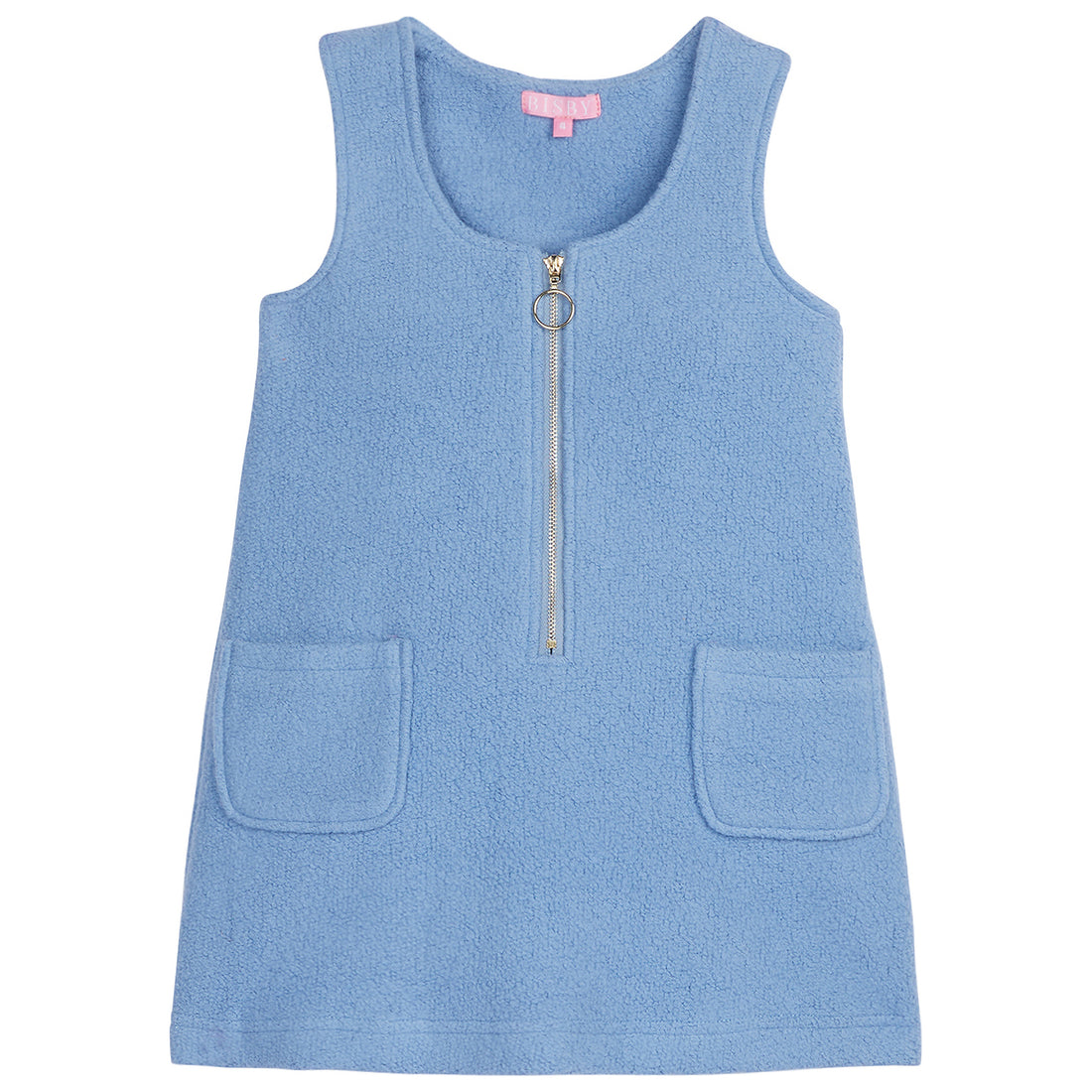 Light Blue (french blue) sleeveless Sherpa jumper with silver zipper down middle (quarterzip)--RetroJumper BISBY girls/teens