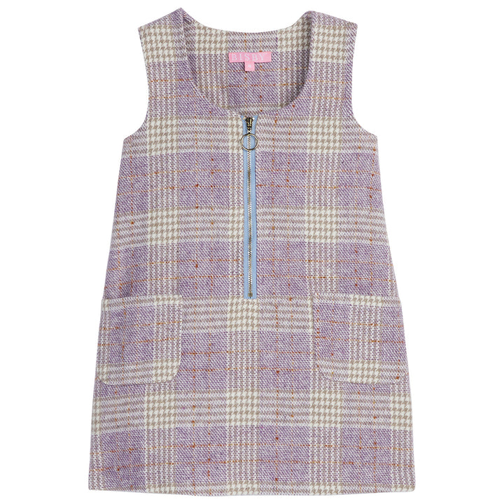 Lilac Plaid (tweed) sleeveless jumper with blue/silver zipper down middle (quarterzip)--RetroJumper BISBY girl/teen