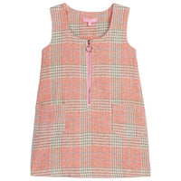Pink Plaid (tweed) sleeveless jumper with pink/gold zipper down the middle (quarterzip)-- RetroJumper BISBY girll/teen