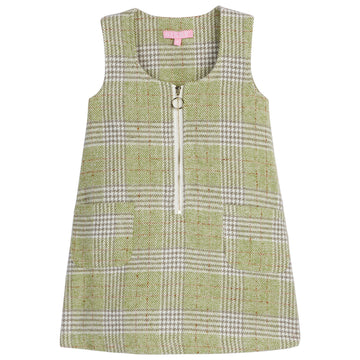 Sage Green Plaid (tweed) Sleeveless Jumper with white/gold zipper down middle (quarterzip)--RetroJumper BISBY girl/teen