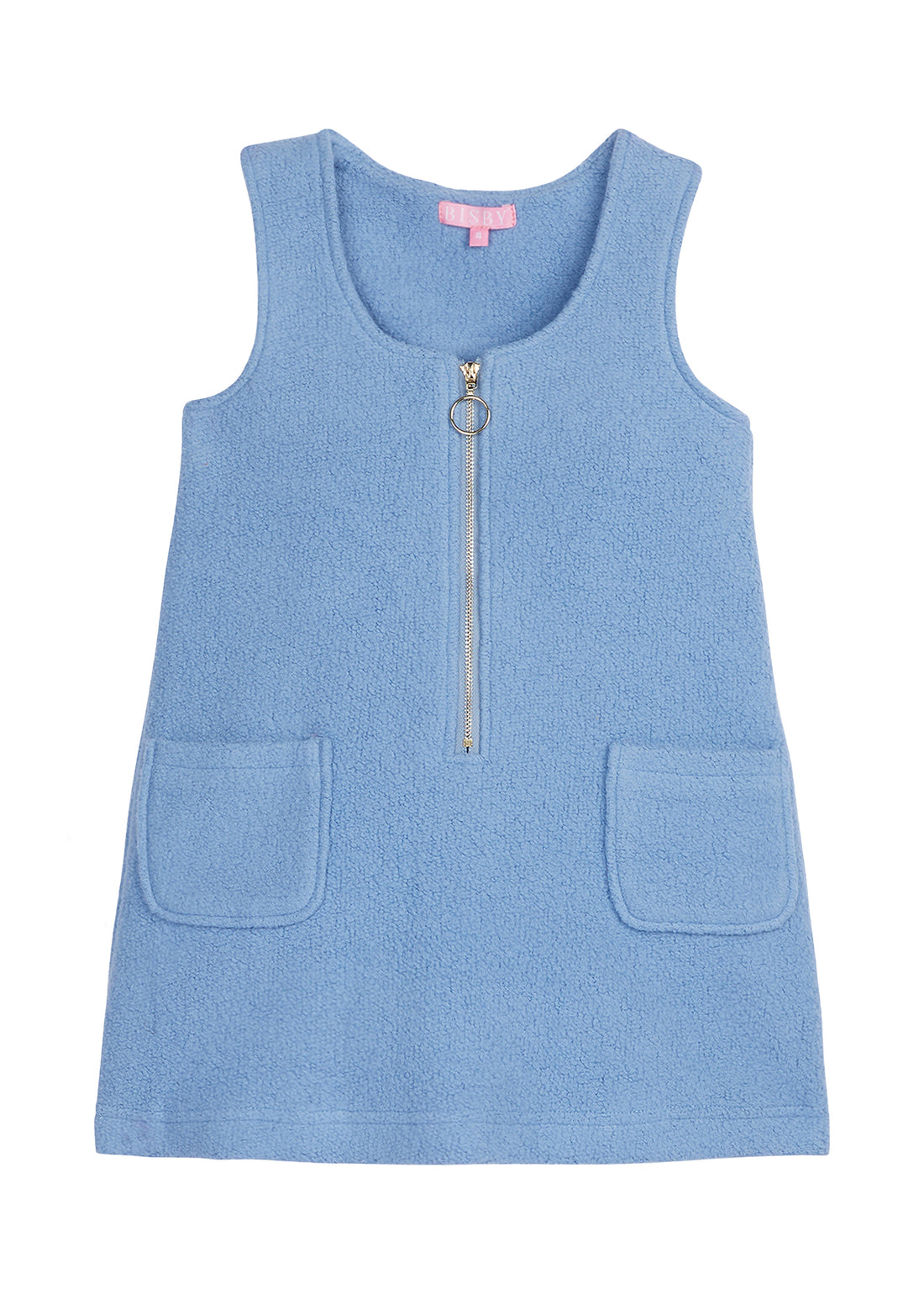 Light Blue (french blue) sleeveless Sherpa jumper with silver zipper down middle (quarterzip)--RetroJumper BISBY girls/teens