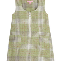 Sage Green Plaid (tweed) Sleeveless Jumper with white/gold zipper down middle (quarterzip)--RetroJumper BISBY girl/teen