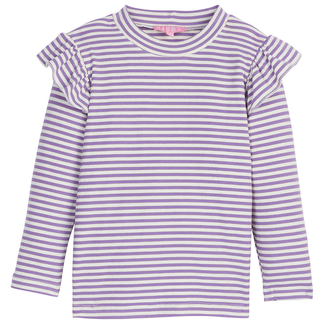 Long sleeve Lilac and white sparkly stripe long sleeve top with ruffles on sleeves--SadieTop BISBY girl/teen