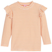Long sleeve orange  and white sparkly stripe long sleeve top with ruffles on sleeves--SadieTop BISBY girl/teen