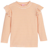 Long sleeve orange  and white sparkly stripe long sleeve top with ruffles on sleeves--SadieTop BISBY girl/teen