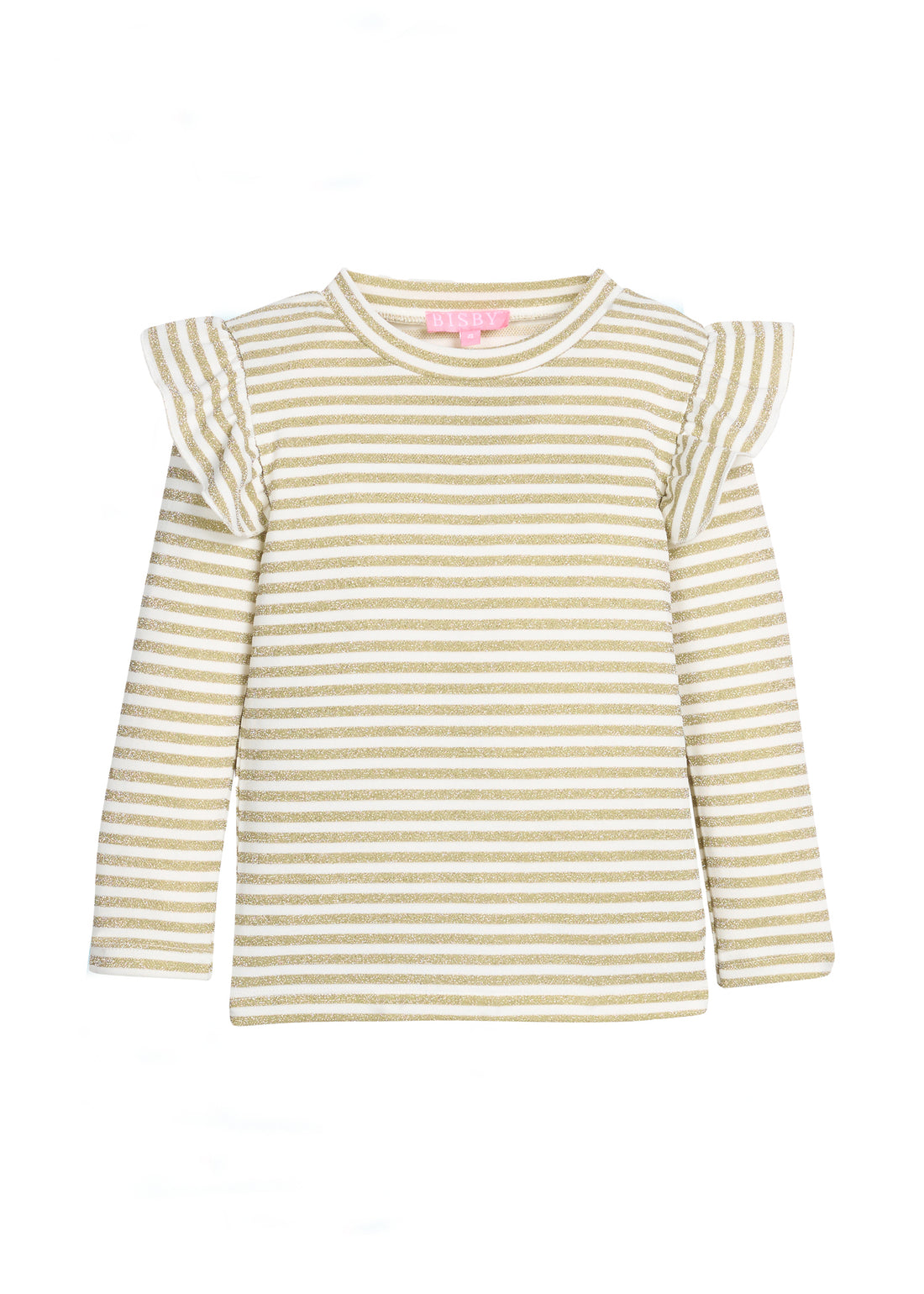 Gold and white striped long-sleeve shirt  on a white background