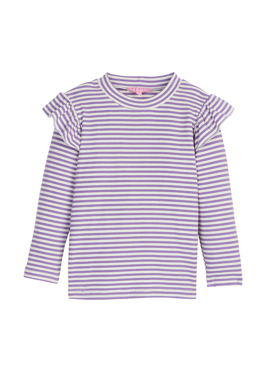 Long sleeve Lilac and white sparkly stripe long sleeve top with ruffles on sleeves--SadieTop BISBY girl/teen