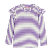 Long sleeve Lilac and white sparkly stripe long sleeve top with ruffles on sleeves--SadieTop BISBY girl/teen