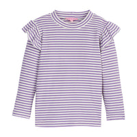 Long sleeve Lilac and white sparkly stripe long sleeve top with ruffles on sleeves--SadieTop BISBY girl/teen