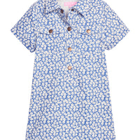 Safari Popover Dress - French Blue Floral Corduroy