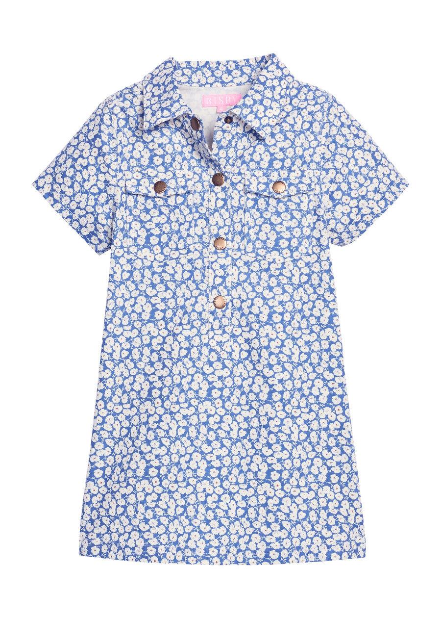 Safari Popover Dress in French Blue Floral