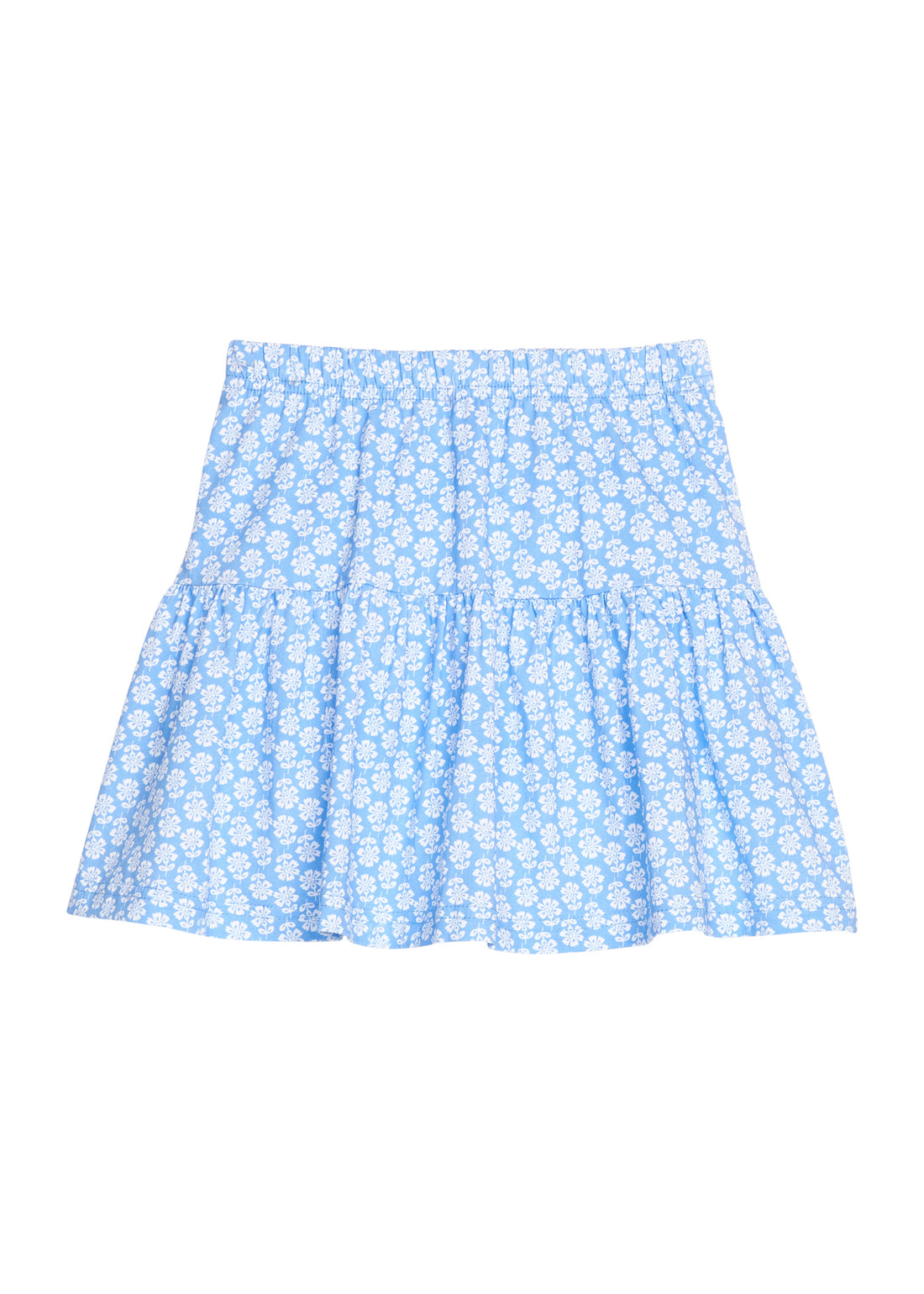 BISBY girl knit skort in a blue and white floral print. Skort features an elastic waistband and built in shorts for a secure but relaxed fit.