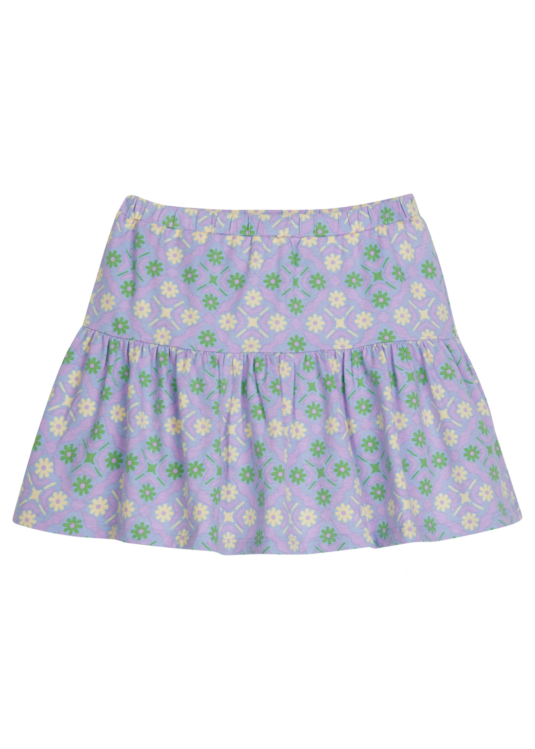 purple, blue and green floral pattern skort with knit shorts for girls